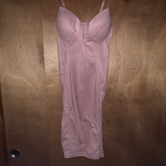 Dusty Rose Suede Bodycon Dress - Picture 1 of 3